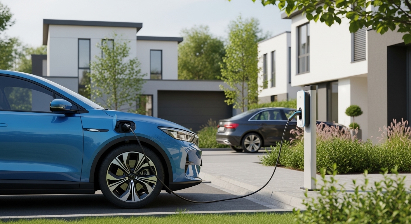 EV Charger installed on a modern house wall